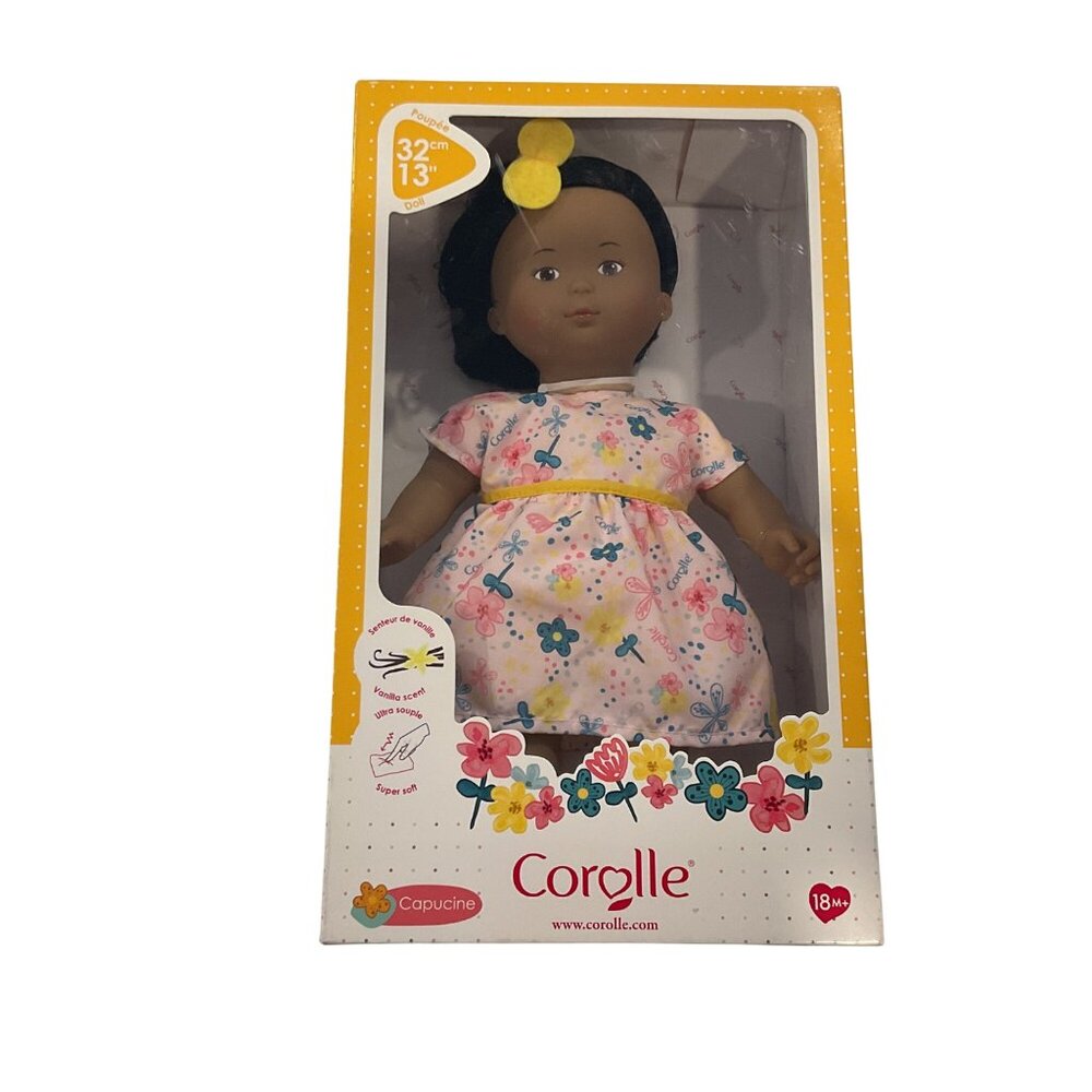 New Corolle 13" Baby Doll Capucine Floral Dress For Ages 18M+ Vanilla Scent
